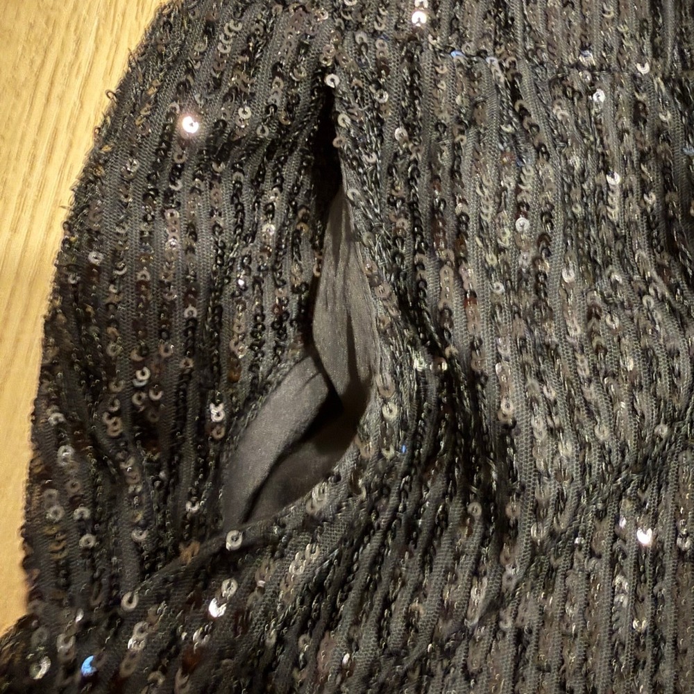 LOFT Womens Black Sequin Jogger Pants Elastic Waist Size Medium Sparkly Holiday - Picture 5 of 8